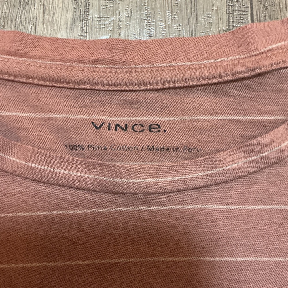 Vince Pink 100% Cotton Long Sleeve Striped‎ Crew Neck Top XS - Picture 2 of 4